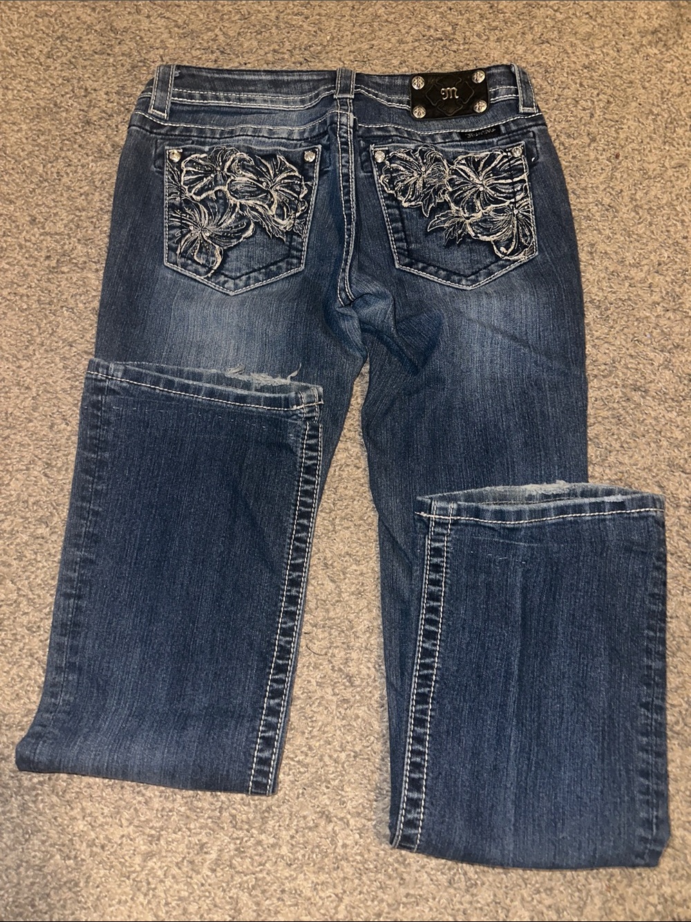 Miss Me Dark Blue Boot Cut Jeans with Embroidered Back Pockets